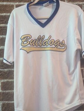Champion White V-Neck Bulldogs Tee with Blue Trim